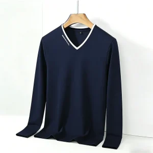 Men's Long Sleeve V-Neck T-Shirt Casual Comfortable Breathable Soft Fabric Fashion Basic Daily Wear Top