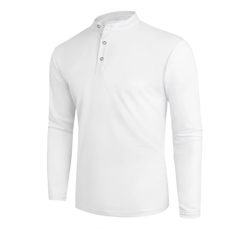 Men's Long Sleeve Henley Polo Shirt - Casual Breathable Solid Color Lightweight Top for Summer - Image 3