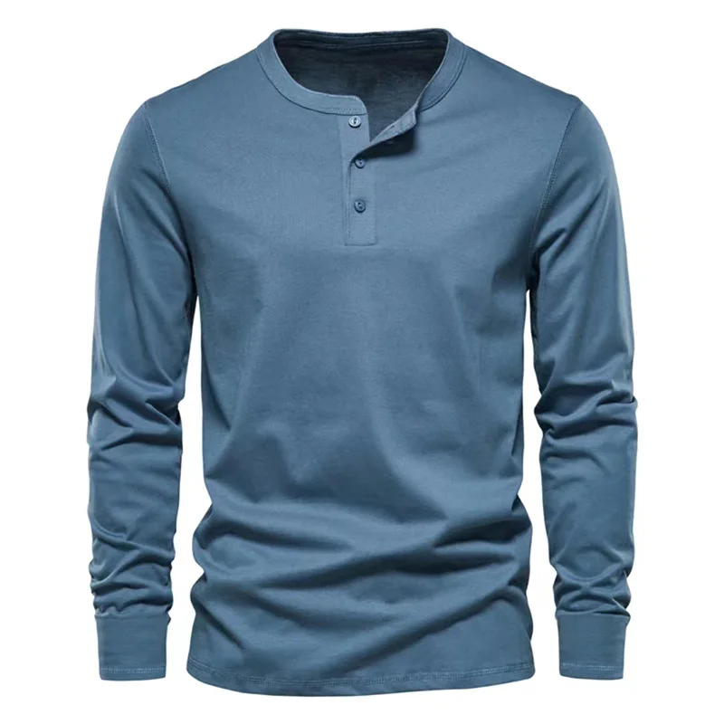 Men's Long Sleeve Henley Shirt - Spring Autumn Casual Layering Base Layer Top, Slim Fit Breathable Bottoming Tee - Image 4