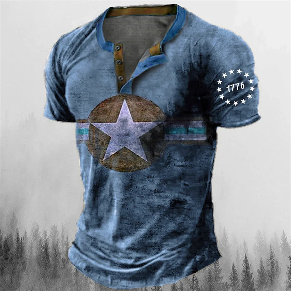 Vintage Button V-neck Navigation T Shirt Short Sleeve Gothic Henley Shirt For Men Oversized Tops Tee Shirt Men Punk Streetwear - Image 3