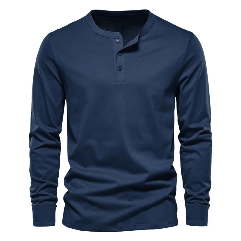 Men's Long Sleeve Henley Shirt - Spring Autumn Casual Layering Base Layer Top, Slim Fit Breathable Bottoming Tee - Image 6