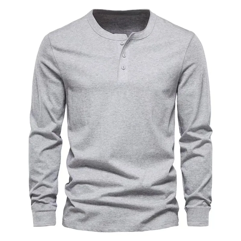 Men's Long Sleeve Henley Shirt - Spring Autumn Casual Layering Base Layer Top, Slim Fit Breathable Bottoming Tee - Image 3