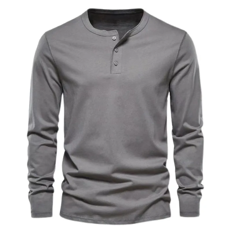Men's Long Sleeve Henley Shirt - Spring Autumn Casual Layering Base Layer Top, Slim Fit Breathable Bottoming Tee - Image 2