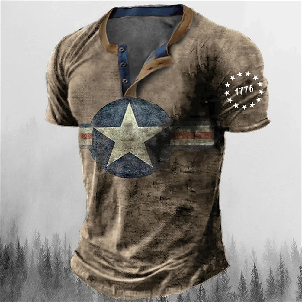 Vintage Button V-neck Navigation T Shirt Short Sleeve Gothic Henley Shirt For Men Oversized Tops Tee Shirt Men Punk Streetwear - Image 2