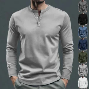Men's Long Sleeve Henley Shirt - Spring Autumn Casual Layering Base Layer Top, Slim Fit Breathable Bottoming Tee