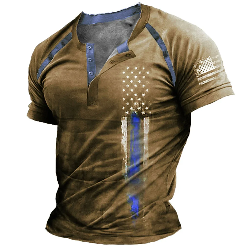 Vintage Button V-neck Navigation T Shirt Short Sleeve Gothic Henley Shirt For Men Oversized Tops Tee Shirt Men Punk Streetwear - Image 6